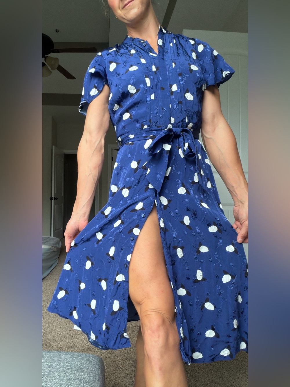 Ralph Lauren Black Label Blue Floral Tie-Waist Midi Dress Sz 6